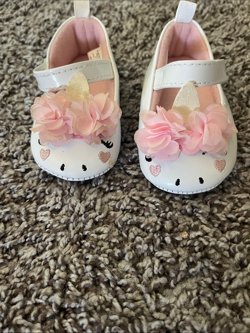 Baby Girls Unicorn Mary Jane Shoes - White and Pink